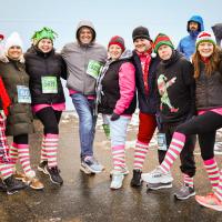 Racers in striped elf socks